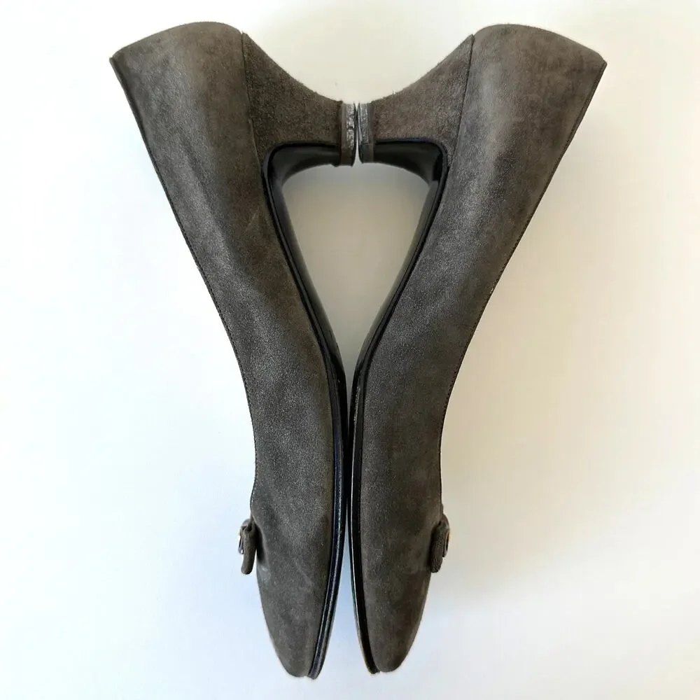 Gucci 1983 Vintage Grey Suede Bow Logo Kitten Heel Size 38 AA